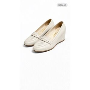 Salamander Vintage Leather Wedge Penny Loafers Off White West Germany Size 6.5 F